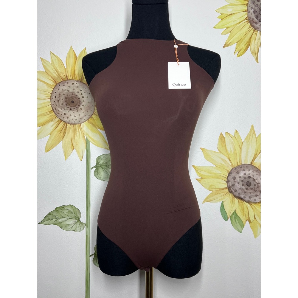 Quince Women XS Brown Sleeveless High Neck Bodysuit Nylon Spandex NWT - Picture 2 of 4